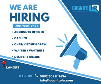 Kitchen Crew Staff | Account Officer | Cashier | Rider | Male & Female