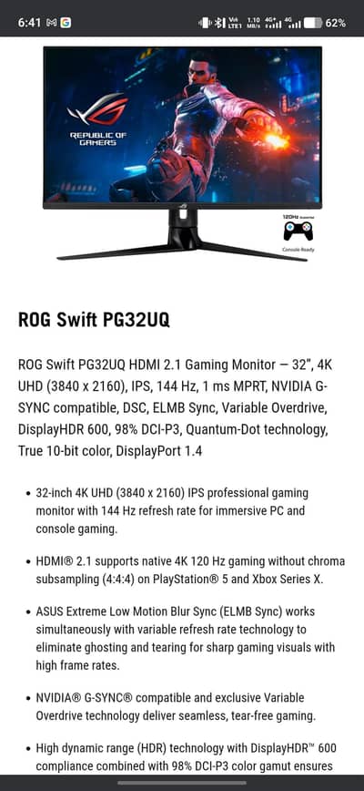 PG32UQ ROG Strix Gaming monitor