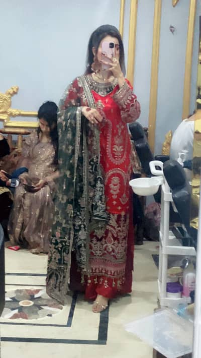 Fabric chiffon red color Green duppata