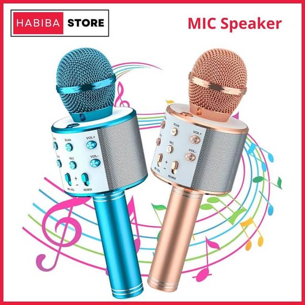 WS-858 Wireless Bluetooth Karaoke Microphone with Speaker | Portable Handheld Mic | USB TF Card FM Radio | Echo Bass Sound | Kids & Adults Singing Mic