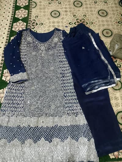 dark blue colour with silver grey work