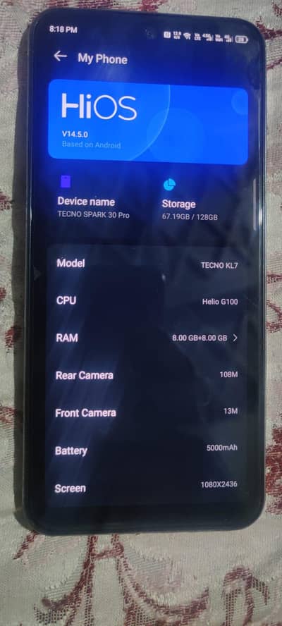 128gb 8+8 complete saman h original charger  8mounth warranty baki h