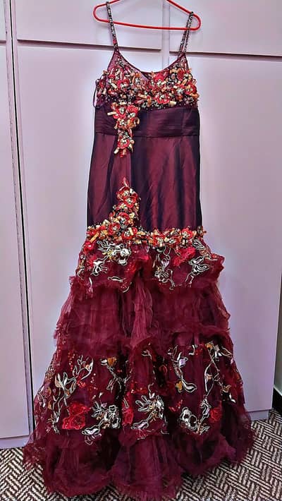 unstich Mahroon Frock / wedding dress / event dress