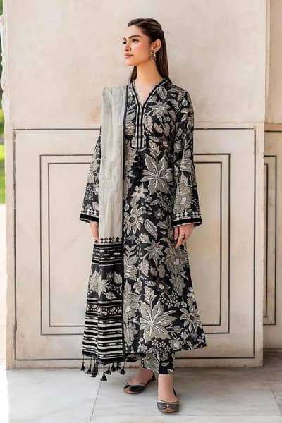 3 pcs women's Stiched Linen  Printed Suit