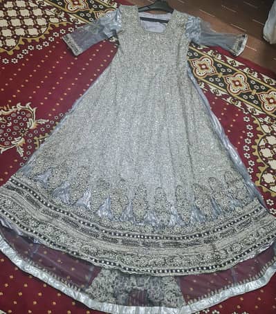 Silver walima maxi with navy blue dupatta