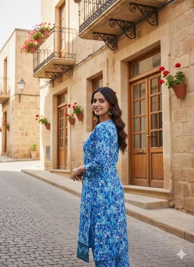 stylish women's stitched printed crystal wool shirt and trouser- 2 pcs