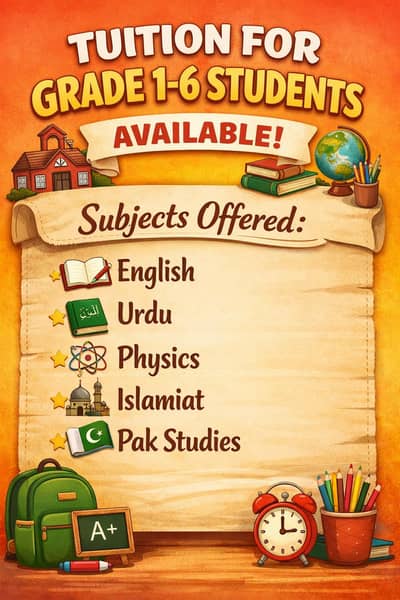 Tuition classes available for grade 1-6 students