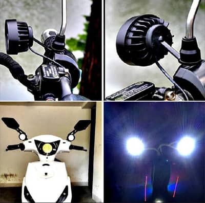 2 PCs motorcycle headlights + switch led white super bright