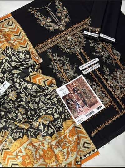 Lawn embroidered plain Digital print 3pc