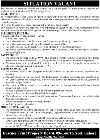 Situation Vacent, Secretary Education