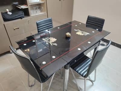 Glass and SS Footing Dinning Table