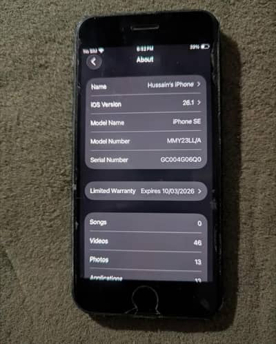 iphone SE 2022 battery 92 mamry 64 all ok hi 03075277763 Whatsapp