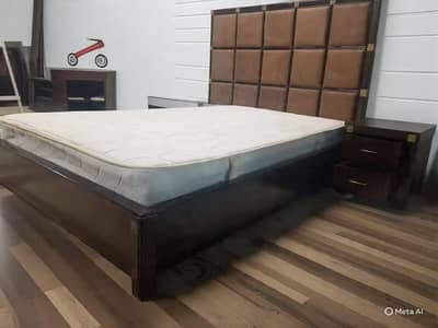 kalamkar bed set with 2 side tables dressing table  and mattress