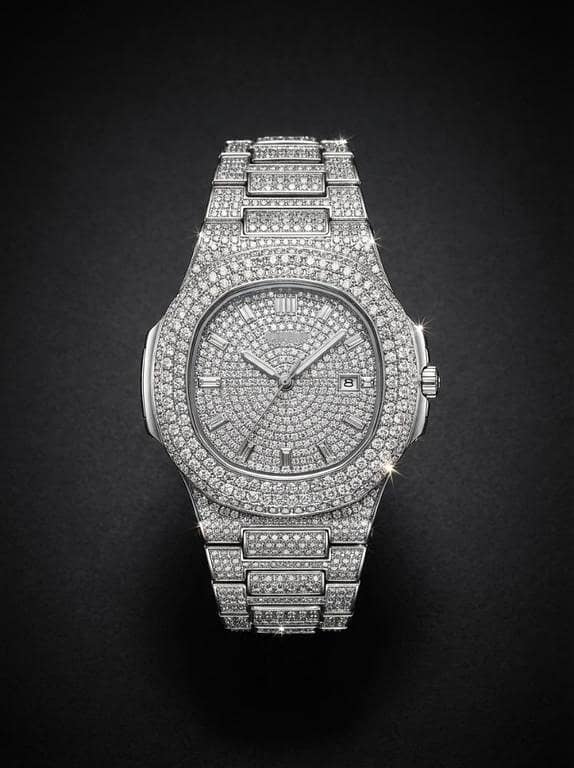 Diamond Watch for Men and women - Full Bling Silver Quartz Wristwatch - Premium Stainless Steel Fashion Watch for Weddings & Parties