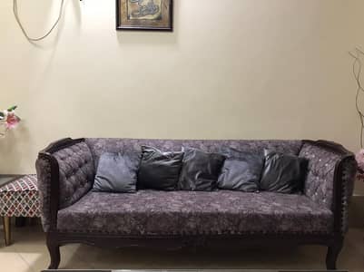"Custom Kalamkar Sofa Set: 3+1+1 Seater, Wooden & Velvet