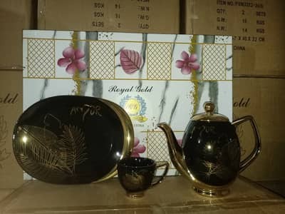 Luxury Royal Gold Tea Set with Tray – 6 Cups & Kettle