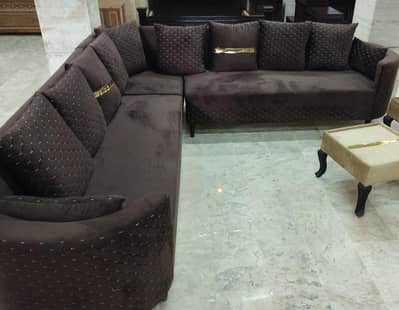 7 seater L shaped brown sofa