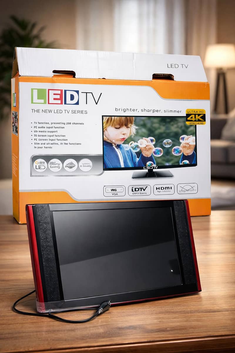 LED TV with Box. Clear Display. Multiple Ports. Best for Home Use. 1