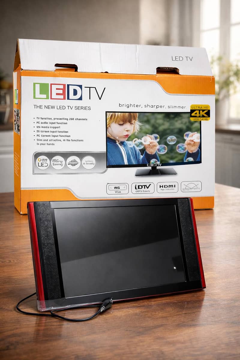 LED TV with Box. Clear Display. Multiple Ports. Best for Home Use. 2