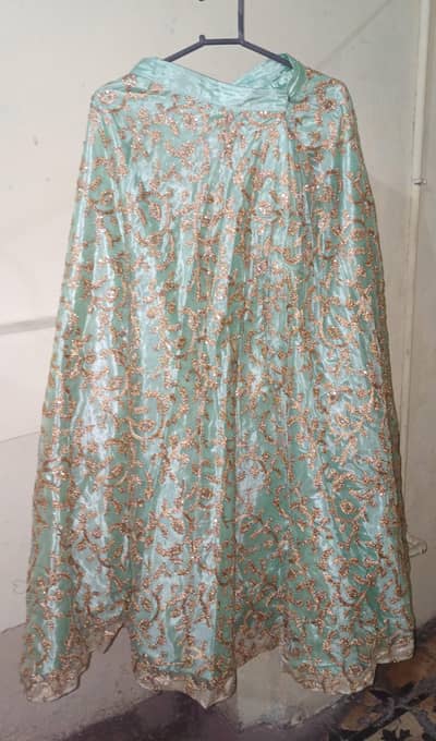 Elegant Seafoam Green & Gold Embroidered Lehenga Set – Size Medium