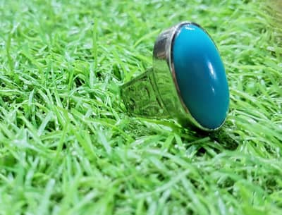 A Grade Irani Razzaqi Feroza 24 Naqsh Silver Ring