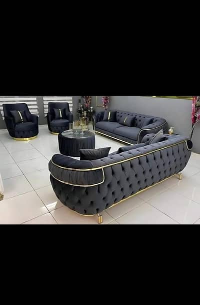 Luxury Velvet Sofa Set – Modern Design with Gold Accents