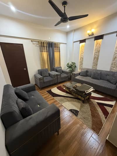 luxury 7 seater sofa set with table and curtains