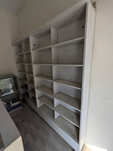 3 wall shelves and 2 counters