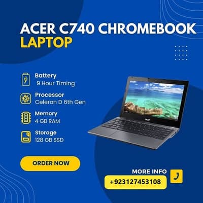 Acer C740 Slimmest Chromebook | 4GB RAM | 128GB SSD | New | Free