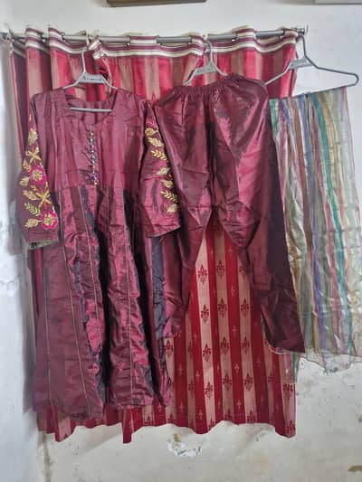 Red Maroon Maxi with Silk Organza Dupatta