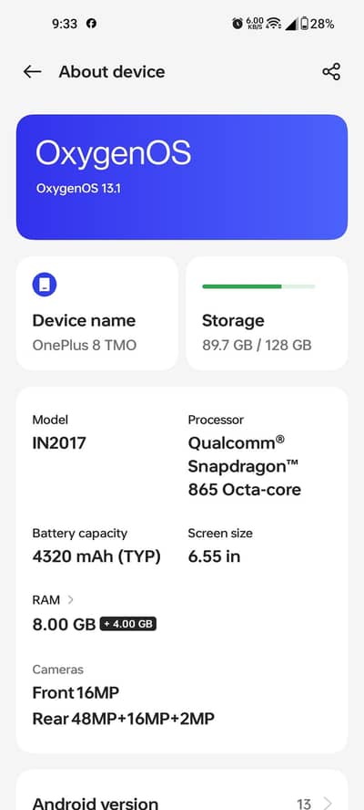 one plus 8t 8+4   128
