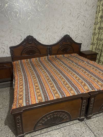 Wooden Bed Set for Sale – Good Condition with side tables
