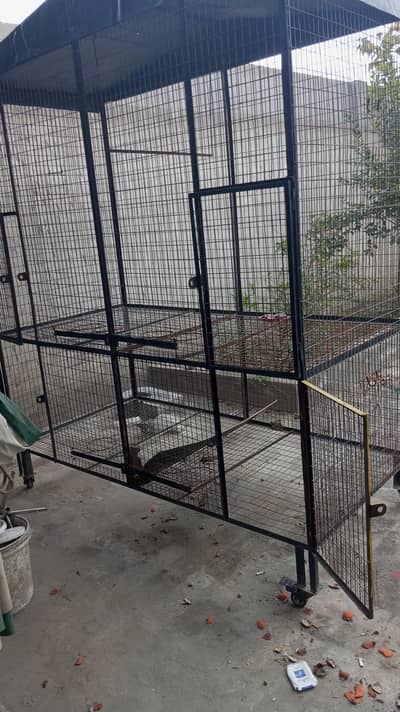 Large Heavy-Duty Iron Animal/Bird Cage with Wheels – Used