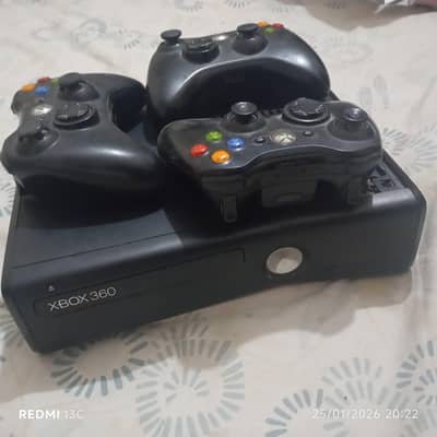 Microsoft xbox 360 with 3 controllers
