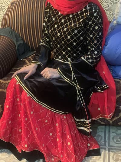 Weeding wear black and red dress