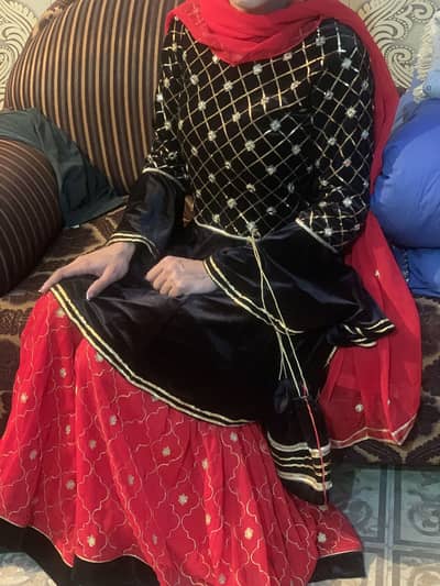 Weeding wear black and red dress