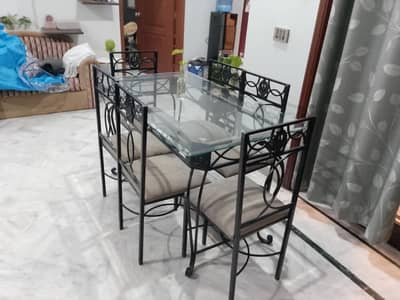 Glass Top 6 Chair Iron Dinning Table