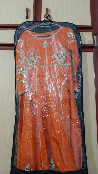 Orange orangnaza maxci with embroidery work