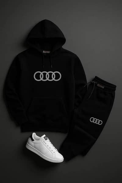 Contrast Black Audi Printed Hoodie Track Suit