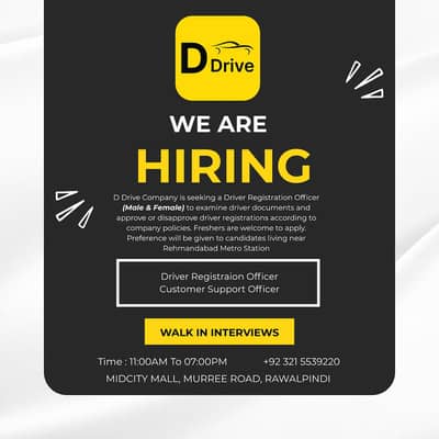 Driver Registraion Officer for D Drive - Ride Hailing Company