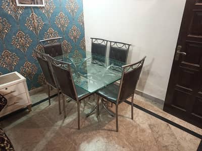 6 Seater Dining Table with Glass Top – Excellent Condition