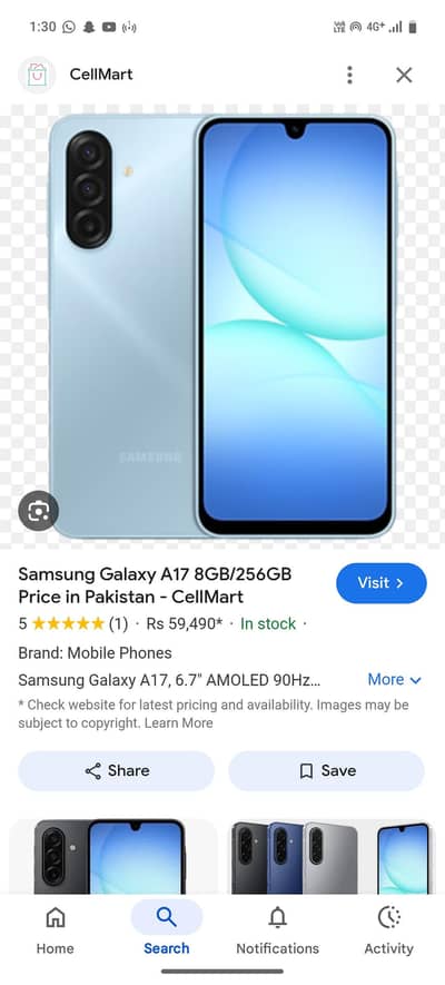 Galaxy a 17 full warranty light blue color