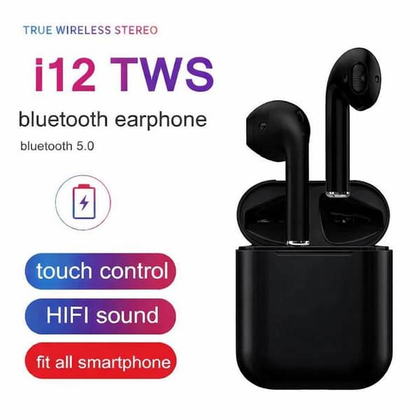 i12 TWS Airpods – Wireless Bluetooth 5.0 Earphones Headset | Touch Control | Android & iPhone Compatible.