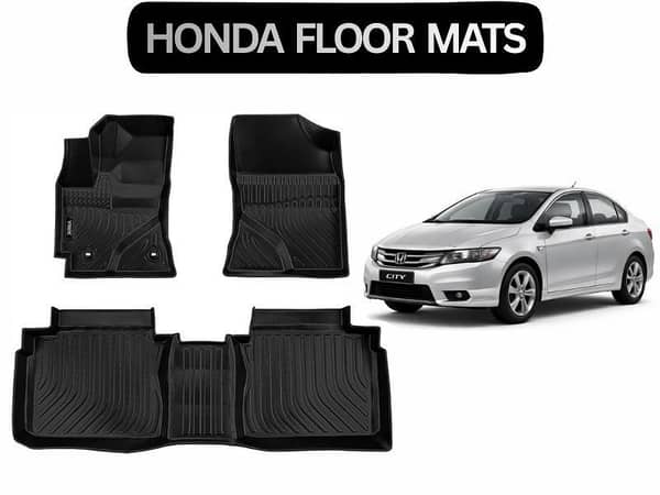 Honda City 2009–2022 Custom Fit Floor Mats | 3 Pcs Black Rubber Coated | Waterproof & Anti-Slip