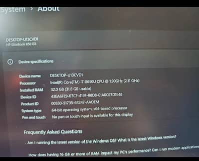 HP Elite book i7  8th generation