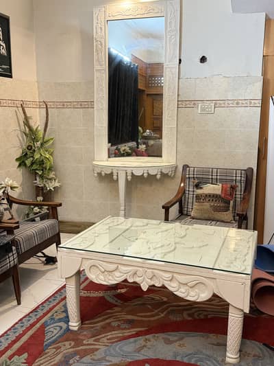 Malagori White Stone Table, Console & Mirror Frame – Handmade