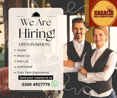 Cashier || Waiter || Rider ||  Manager ||Order taker (Restaurant Jobs)