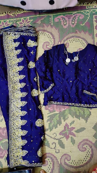 Silk saree blue colour hand work