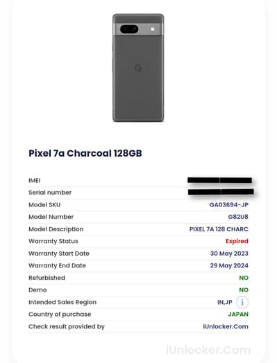 Google Pixel 7A PTA APPROVED