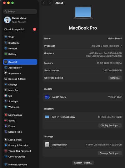 Mackbook Pro 2019 | 16 Inch | 16/512